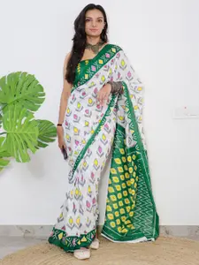 Saree mall White & Green Ethnic Motifs Printed Pure Cotton Sarees
