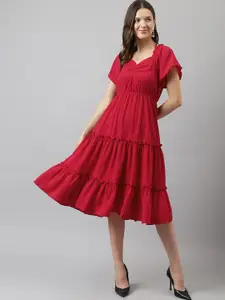 BAESD Sweetheart Neck Pleated Tiered Flared Sleeve Midi Dress