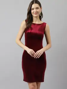BAESD Round Neck Sleeveless Wool Velvet Sheath Dress