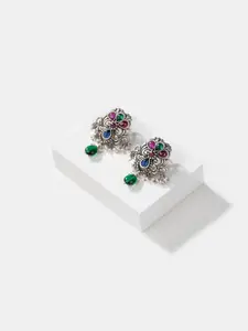 SHAYA Sterling Silver Stone Studded & Beaded Drop Earrings