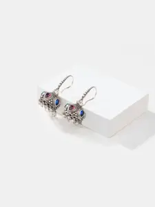 SHAYA Sterling Silver Stone Studded & Beaded Jhumkas