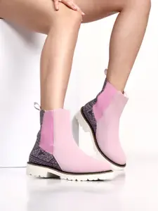 yoho Women Mid Top Digital Printed PU Chelsea Boots