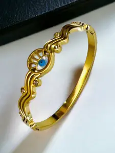 MYKI Gold-Plated American Diamond Studded Evil Eye Stainless Steel Bangle-Style Bracelet