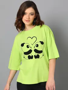 Kotty Green Graphic Printed Drop-Shoulder Sleeves Oversized T-shirt