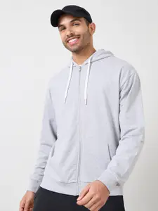Styli Grey Hooded Long Sleeves Relaxed Fit Front-Open Sweatshirt