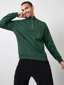 Styli Green Mock Collar Long Sleeves Relaxed Fit Pullover Sweatshirt