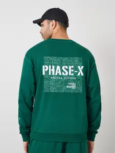 Styli Green Typography Printed Pure Cotton Sweatshirt