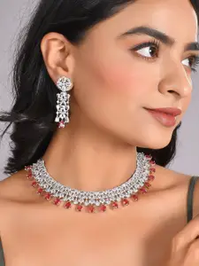 AQUASTREET Silver-Toned AD Studded Necklace Set