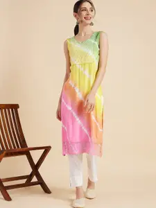 Sangria Yellow Tie & Die Sequinned Straight Kurtas