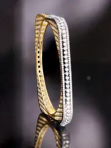 Rubans Brass Cubic Zirconia Gold-Plated Bangle-Style Bracelet