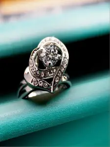 UNIVERSITY TRENDZ Silver-Plated Crystal-Studded Finger Ring