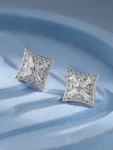 Rubans Silver Rhodium Plated Sterling Silver American Diamond Studded Stud Earrings