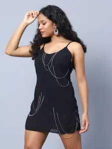 Amagyaa Shoulder Straps Sleeveless Embellished A-Line Mini Dress