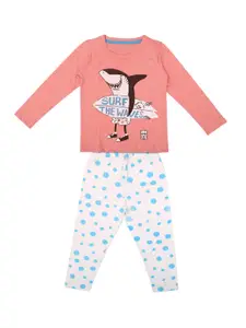 HERE&NOW Girls Graphic Printed Night Suit
