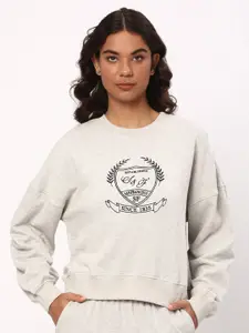 R&B Typography Printed Cotton Pullover Sweatshirt