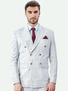 FRENCH CROWN Checked Slim-Fit Double Breasted Formal Blazer
