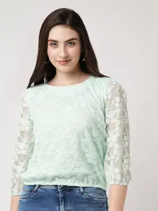 Kraus Jeans Self Design Puff sleeves Lace Top