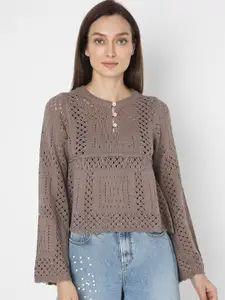 Vero Moda Self Design Round Neck Long Sleeve Top