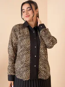 CURVE BY KASSUALLY Beige Animal Printed Casual Shirt