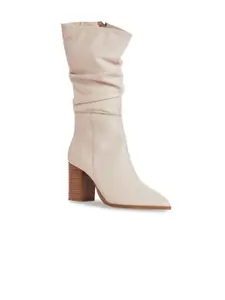 Peach Flores Women Vivinne  High-Top Pointed Toe Block Heeled Leather Slouchy Boots