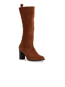 Peach Flores Women Mabel High-Top Block Heeled Leather Slouchy Boots