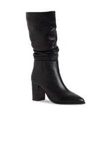 Peach Flores Women Block Heeled High-Top Leather Slouchy Boots