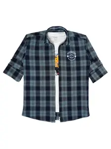 CAVIO Boys Tartan Checked Comfort Regular Fit Opaque Cotton Casual Shirt With T-Shirt