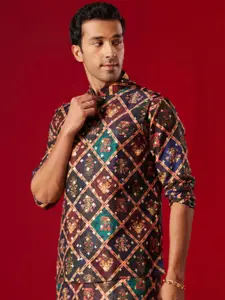 VASTRAMAY Floral Printed Mandarin Collar Nehru Jacket