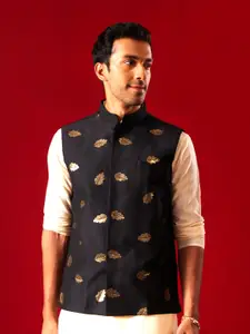 VASTRAMAY Woven Design Mandarin Collar Nehru Jacket