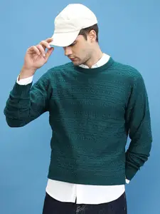 HIGHLANDER Self Design Open Knit Acrylic Pullover Sweater