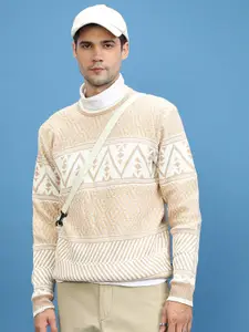 HIGHLANDER Self Design Open Knit Acrylic Pullover Sweater