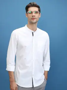 HIGHLANDER Slim Fit Band Collar Cotton Casual Shirt
