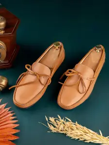 GRIFFIN Men Bow Detail Leather Latex Lined Driving Shoes