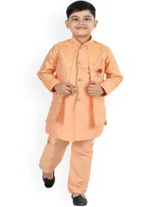 BAESD Boys Mandarin Collar Regular Kurta With Pyjamas With Woven Design Jacket
