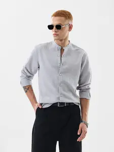 Snitch Grey Classic Band Collar Cotton Casual Shirt