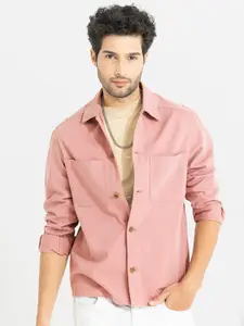 Snitch Pink Cotton Classic Boxy Opaque Casual Shirt