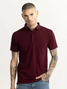 Snitch Maroon Polo Collar Cotton T-shirt