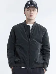 Snitch Black Stand Collar Bomber Jacket