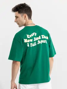 Snitch Green Typography Printed Oversized Cotton T-shirt