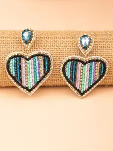 Crunchy Fashion Stone & Beaded Heart Shaped Drop Earrings
