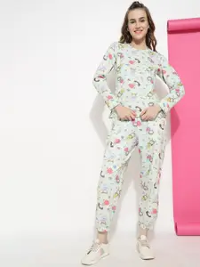 Ziva Fashion Printed Round Neck T-Shirt & Flared Joggers Co-Ords