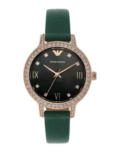 Emporio Armani Women Embellished Dial Leather Straps Analogue Watch AR11577