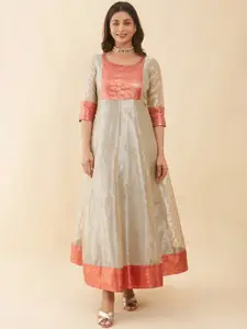 Maybell Ethnic Motifs Woven Design Silk Mirror Work Anarkali Ethnic Dress