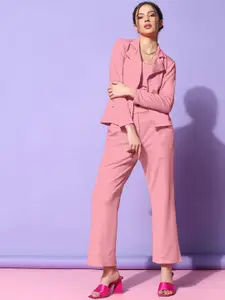 Ziva Fashion Crop Top & Notched Lapel Collar Blazer With Trouser