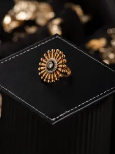 Priyaasi Gold-Plated Stone-Studded Adjustable Finger Ring