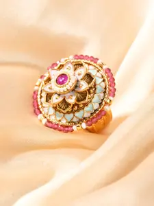 Priyaasi Gold-Plated Stone-Studded Adjustable Finger Ring