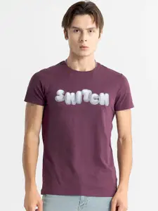 Snitch Burgundy Typography Printed Cotton T-shirt