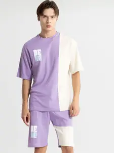 Snitch Purple Colourblocked T-shirt With Shorts