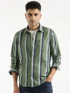 WROGN Standard Slim Fit Opaque Striped Cotton Casual Shirt