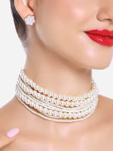 Zaveri Pearls Gold-Plated Pearls Studded Necklace & Earrings